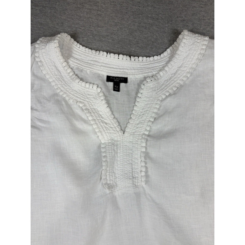 Talbots Women's 100% Linen Sleeveless White Camisole Top Crochet Size XL Petite - Picture 4 of 12